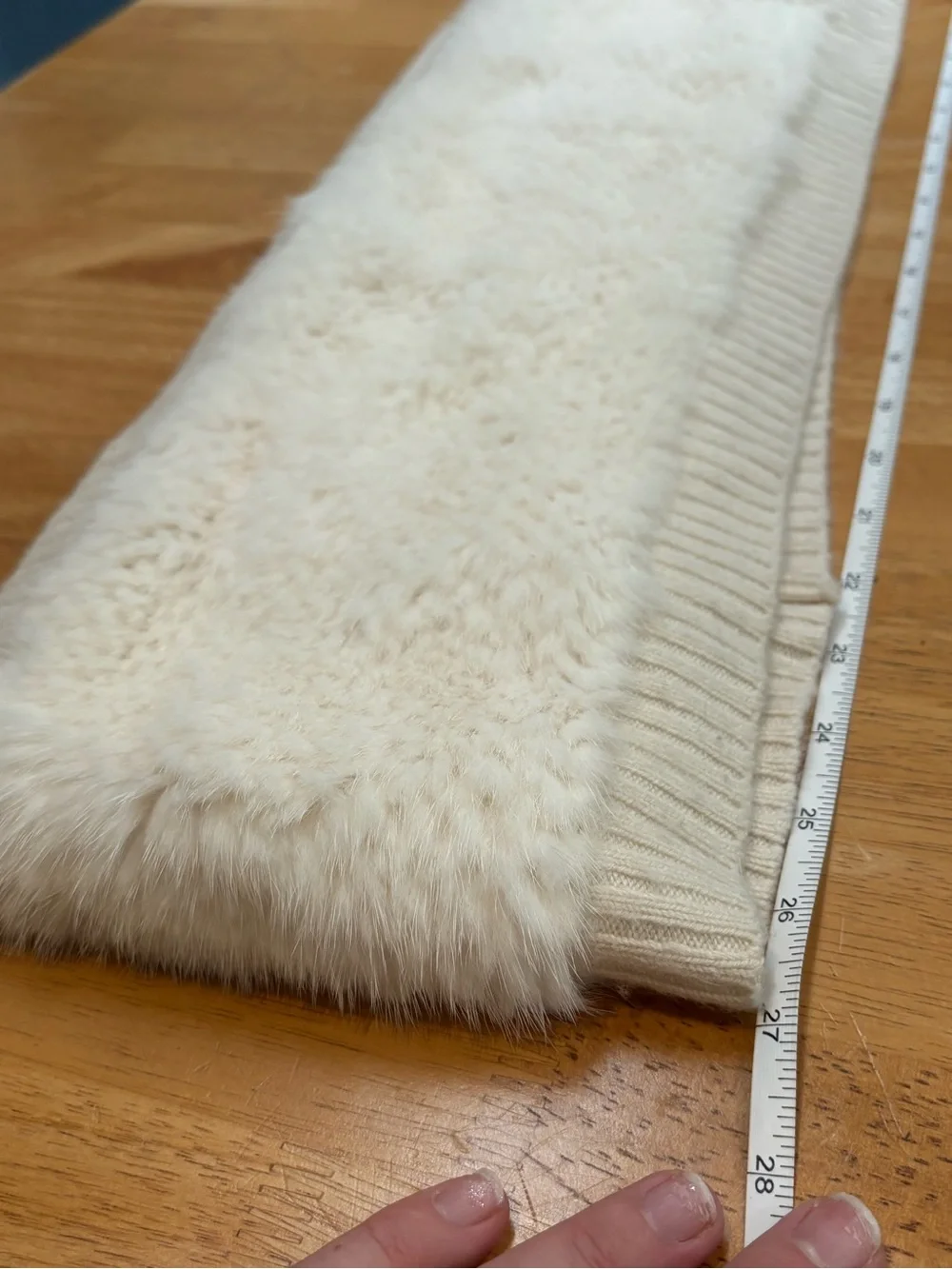 Dennis Basso white ivory winter mink genuine fur and cashmere infinity scarf